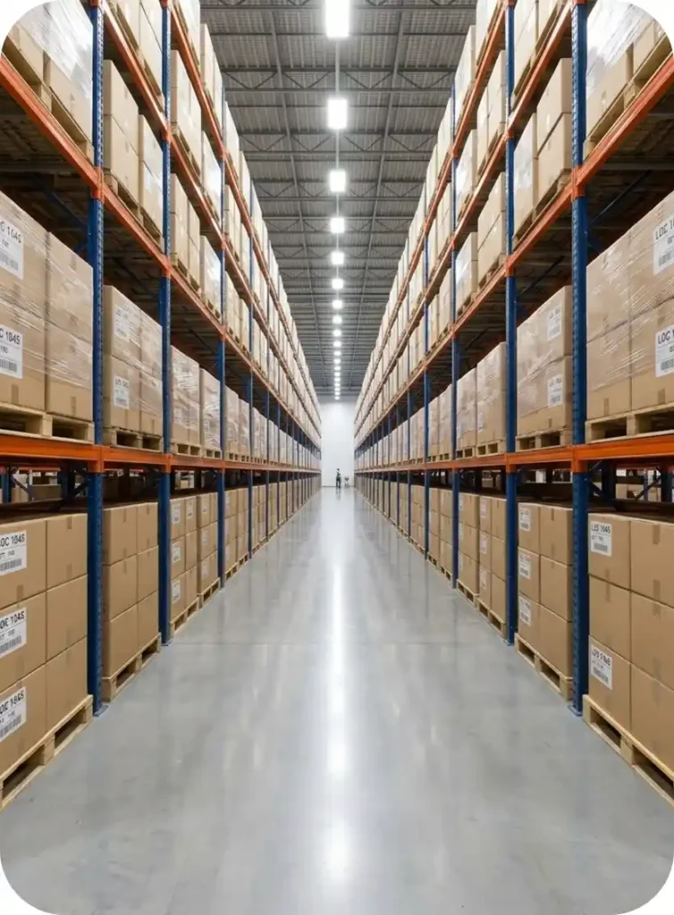 Organized warehouse for bulk food ingredients and raw materials storage