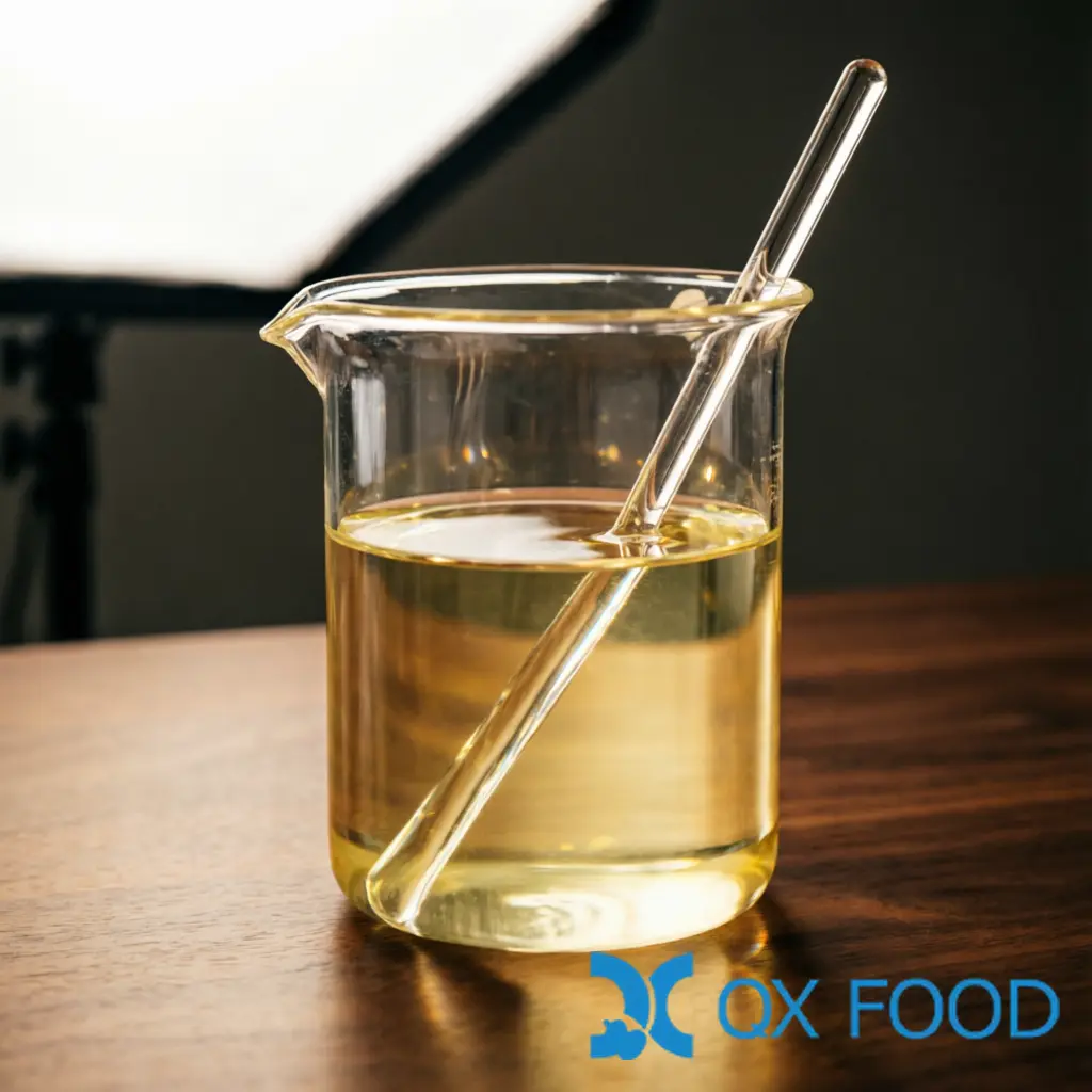 Corn HVP Liquid | Soy-Free Roasted Aroma HVP-YYA 1 Corn HVP liquid HVP-YYA, pale yellow clear liquid in glass beaker, roasted aroma, soy-free savory base