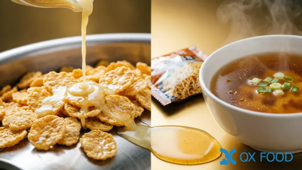 Corn HVP Liquid | Soy-Free Roasted Aroma HVP-YYA 4 Corn HVP liquid used in snack seasoning and instant noodle flavor sachet production