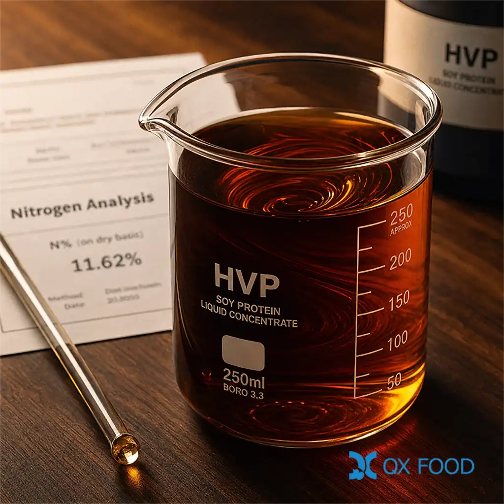 High Nitrogen Soy HVP Liquid | Premium HVP-YSBH for Soy Sauce & Mea 1 High nitrogen soy HVP liquid HVP-YSBH, deep reddish-brown premium concentrate in glass beaker with rich sauce fragrance