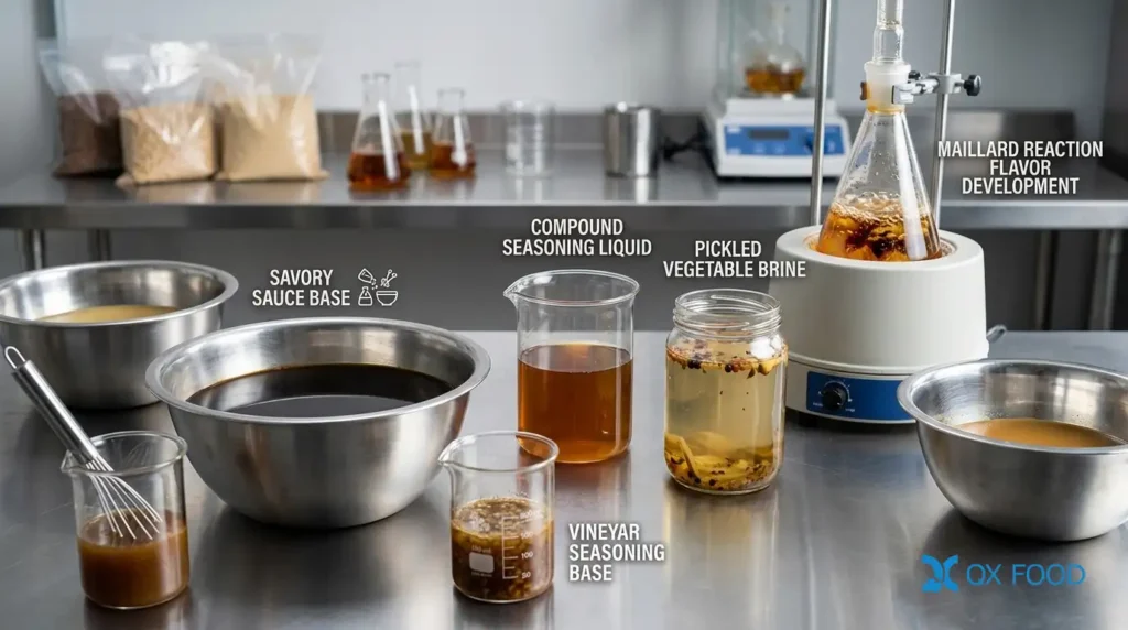 Hydrolyzed Soy Protein Liquid for Savory Seasoning Manufacturing 3 Hydrolyzed Soy Protein Liquid applications for compound seasoning sauces pickled vegetables vinegar seasoning and Maillard reaction flavors
