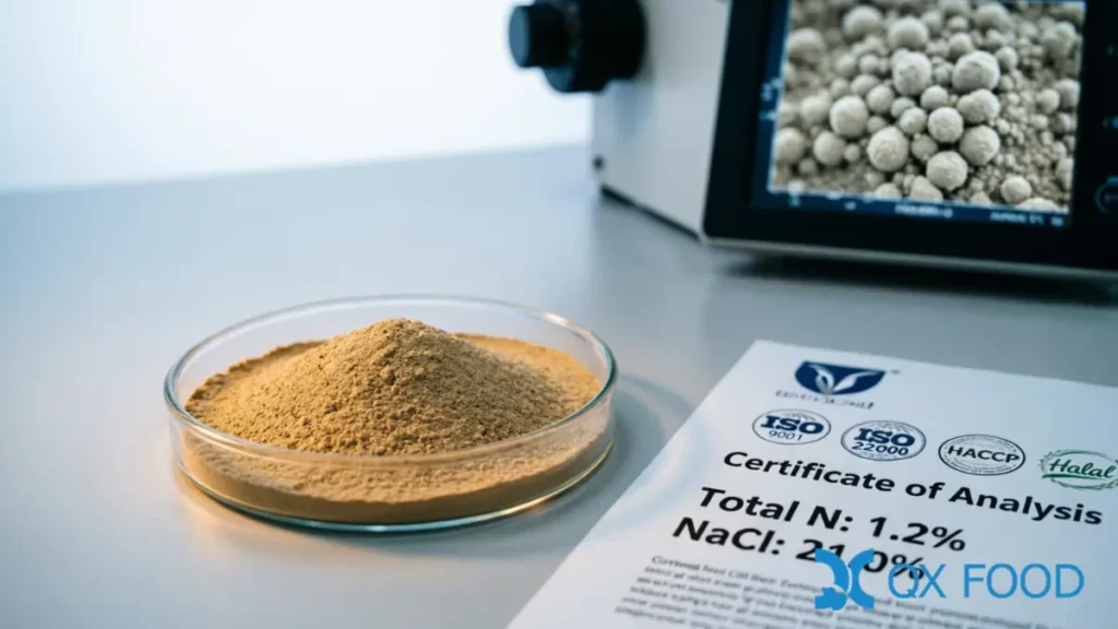 WK-F03 natural flavor enhancer HVP powder quality control, brownish-yellow fine smooth powder, low N 1.2, ISO certified