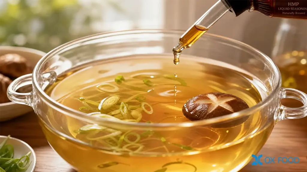 Standard Soy HVP Liquid Savory Base | Rich Sauce Fragrance HVP-YSB - HVP-YSB 4 Standard soy HVP liquid used in clear broth and soup base production showing transparent appearance