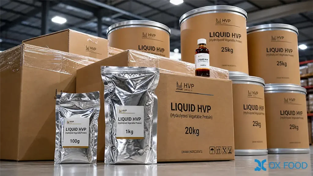Standard Soy HVP Liquid Savory Base | Rich Sauce Fragrance HVP-YSB - HVP-YSB 5 Standard soy HVP liquid packaging options including aluminum foil bags, cartons, and fiber drums