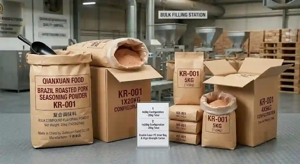Brazil Barbecue Seasoning Powder KR-001 | Qianxuan Food 6 KR-001 Brazil barbecue seasoning powder export packaging double layer PE inner bag high strength carton 4x5kg and 1x20kg configurations