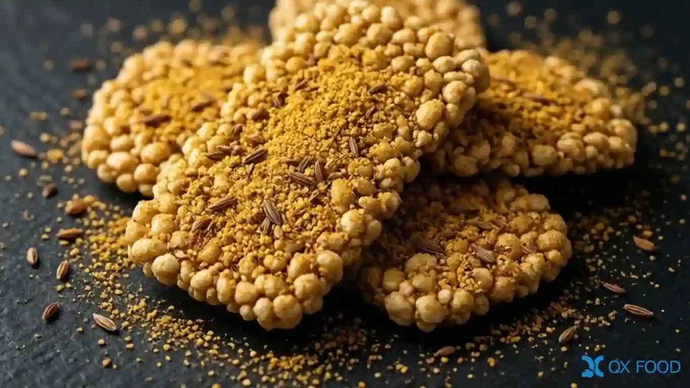 Pure cumin compound seasoning powder WK9901 applied on snack foods showing golden-brown coating with warm cumin aroma