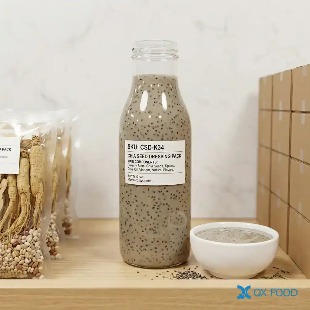 Chia Seed Salad Dressing Wholesale CSD-K34— B2B Bulk&OEM Supplier 1 Chia seed salad dressing wholesale premium creamy liquid sauce with suspended chia seeds by Qianxuan Food