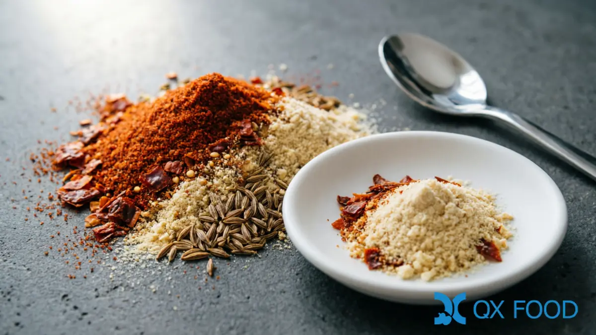 Coarse Chili Powder CCP-C15 -- Mild Heat, Coarse Grind for Compound Seasoning and Soup Base Manufacturing 2 CCP-C15 coarse chili powder blended with cumin and garlic in compound seasoning mix