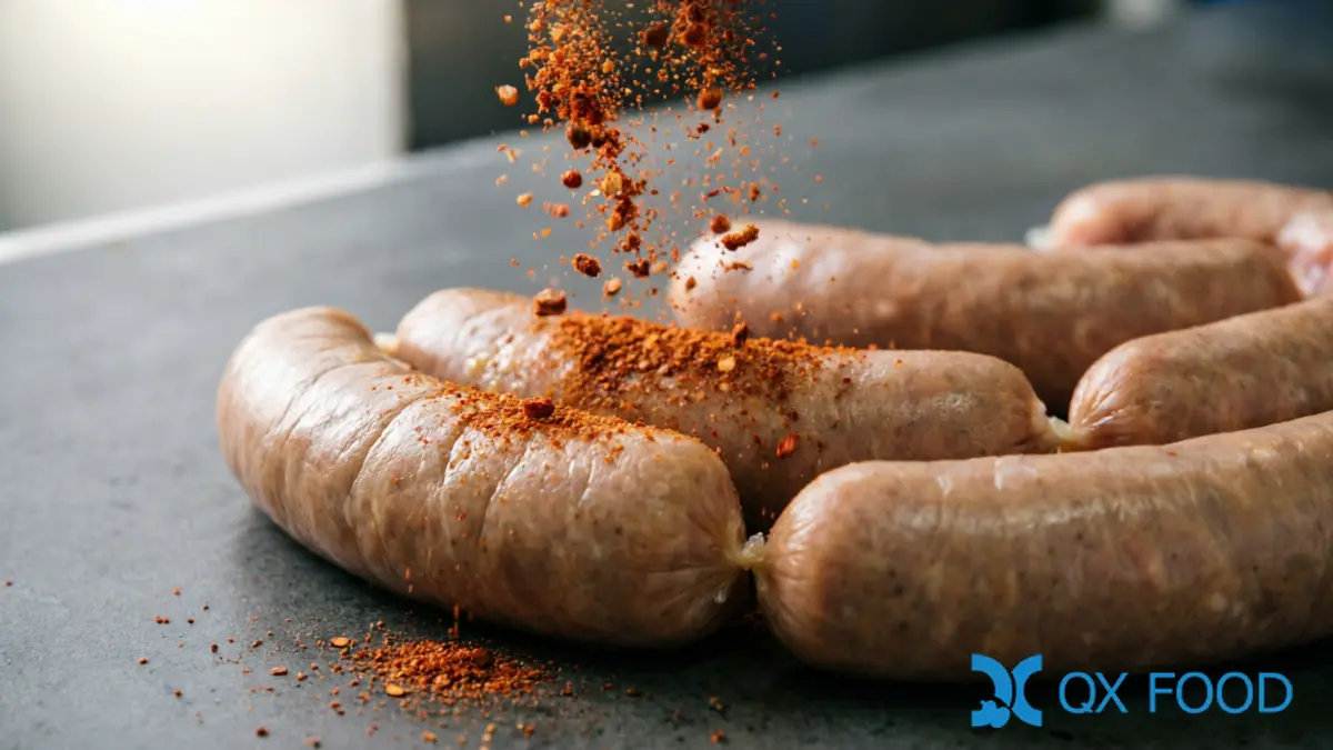 Coarse Chili Powder CCP-C15 -- Mild Heat, Coarse Grind for Compound Seasoning and Soup Base Manufacturing 4 CCP-C15 coarse chili powder seasoning on processed meat products