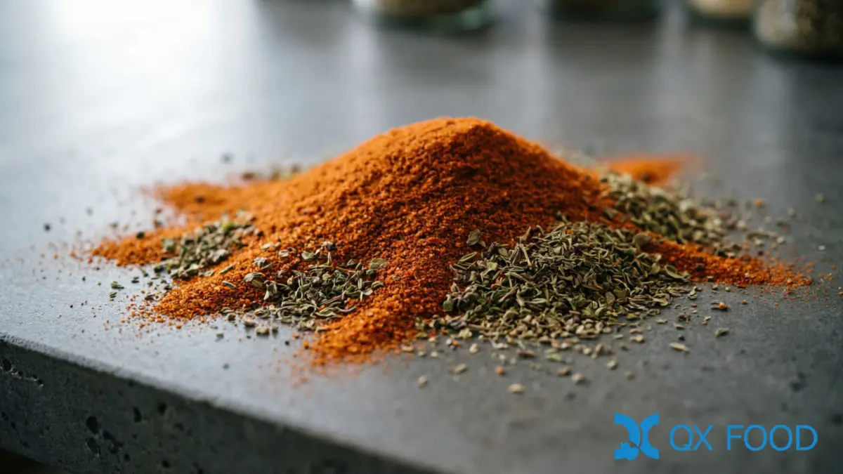 Coarse Chili Powder CCP-C15 -- Mild Heat, Coarse Grind for Compound Seasoning and Soup Base Manufacturing 3 CCP-C15 coarse chili powder visible in soup base powder mix