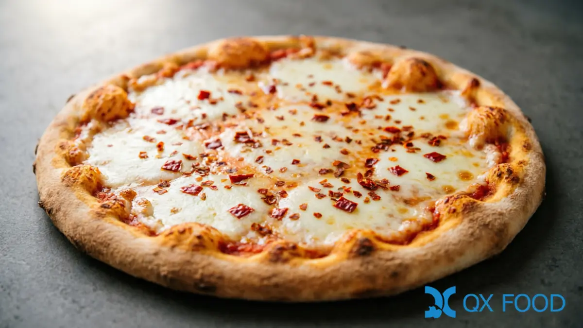 CF-C20 chili slices scattered on pizza diavola -- visible red chili flakes on melted cheese