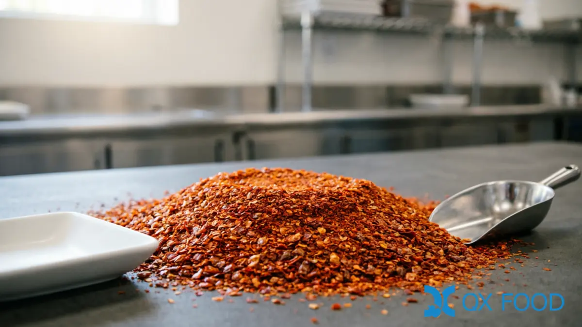 Economical Chili Flakes CFE-C17 -- Cost-Effective Chili for Foodservice and Bulk Manufacturing 3 CFE-C17 chili flakes in institutional kitchen -- bulk ingredient for cafeteria