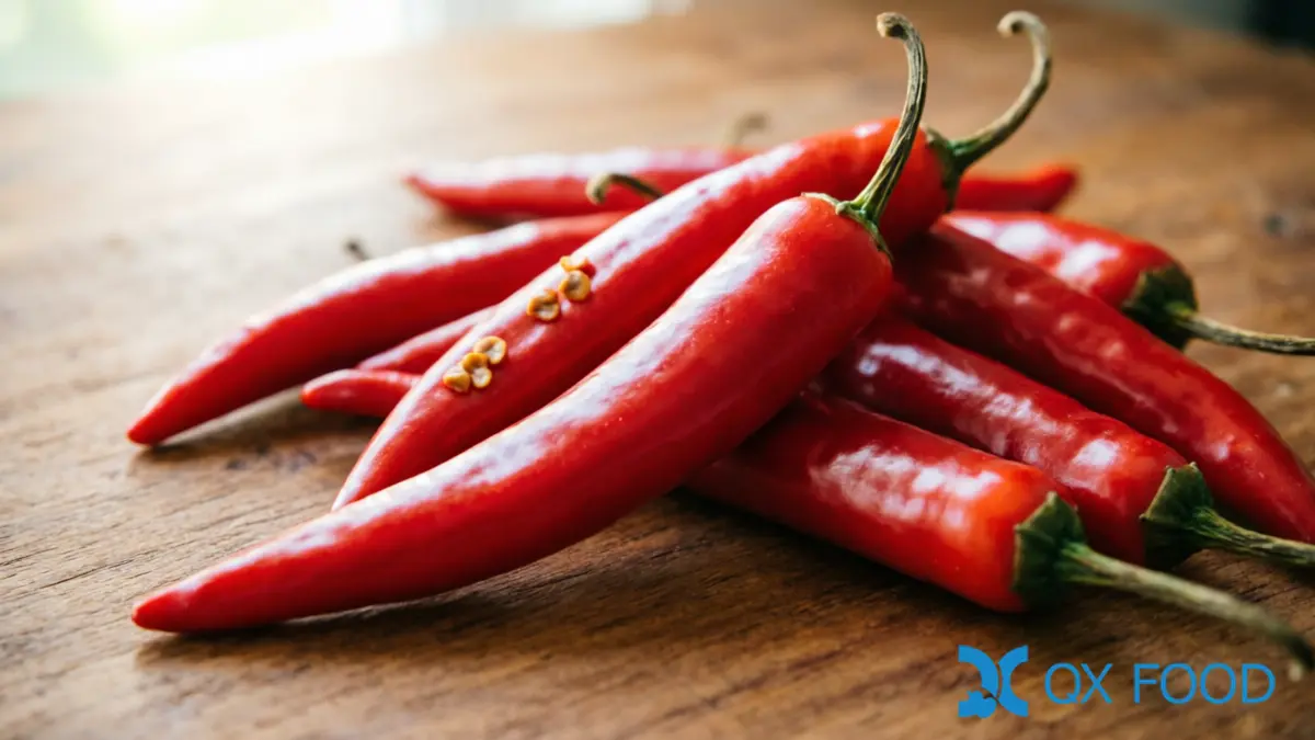 Fresh whole bright red chili peppers -- raw material for CR-C16