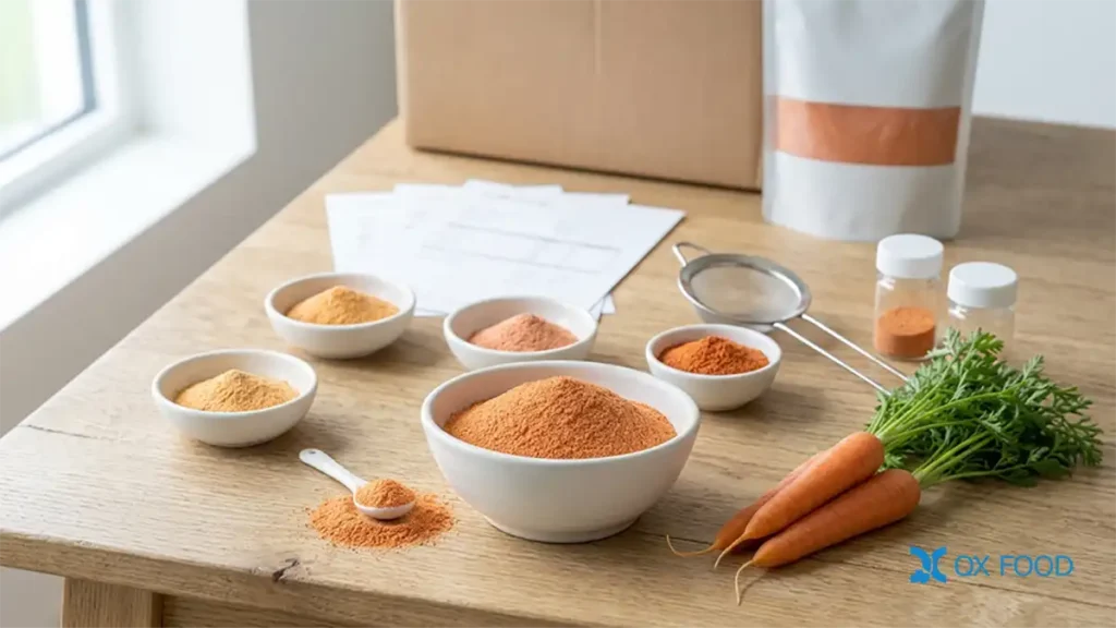 Natural Carrot Powder for Food Manufacturing CRP-H23 3 Spray dried carrot powder light red fine powder quality evaluation