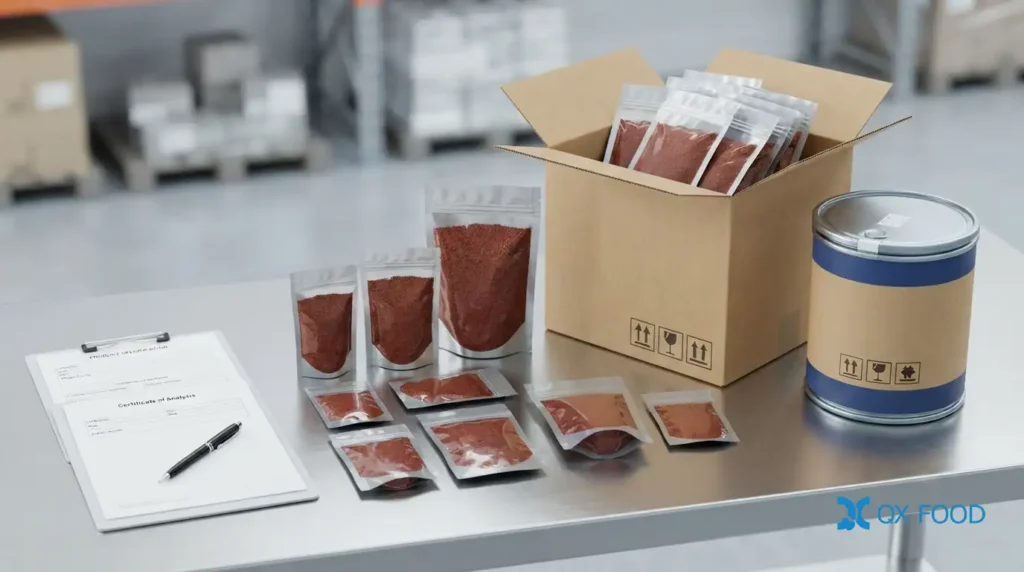 Fermented Tofu Powder for Sauce Packets - FRP-H14 6 Fermented Tofu Powder packaging sample bags cartons fiber drum COA and export documents for B2B buyers