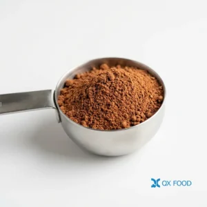 Umami-enhanced reddish-brown soy sauce powder with I+G, fine powder close-up on white background