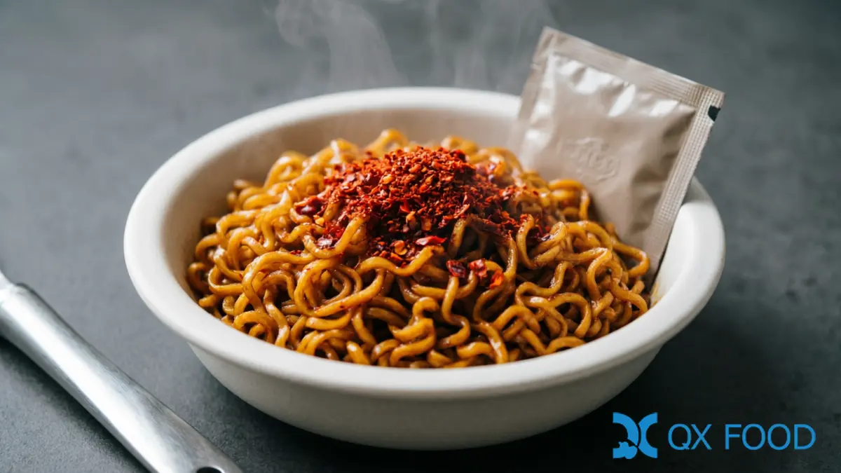 Hot Chili Powder HCP-C14 -- Extra Hot, Fine Grind for Snack Coating and Mala Seasoning 4 HCP-C14 hot chili powder seasoning on spicy instant noodles