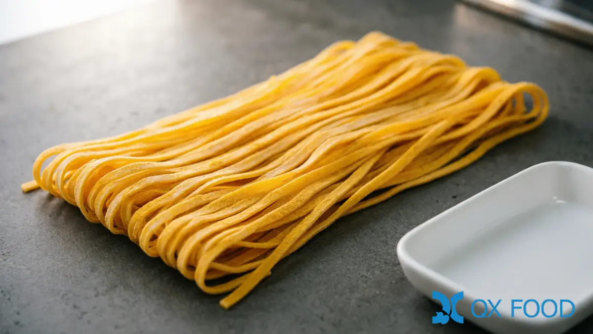 Pumpkin Powder PKP-H22 -- Spray-Dried, 93% Pumpkin Pulp for Food Manufacturing 3 Golden-yellow pumpkin noodles made with PKP-H22 pumpkin powder