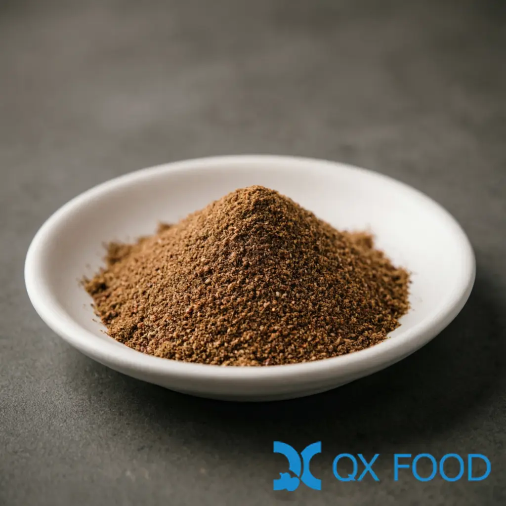 Sichuan Pepper Powder SPP-B02 -- Pure Prickly Ash, Natural Mala Numbing Spice for Food Manufacturing 1 Sichuan pepper powder SPP-B02 -- brownish-red fine powder in white ceramic sample dish