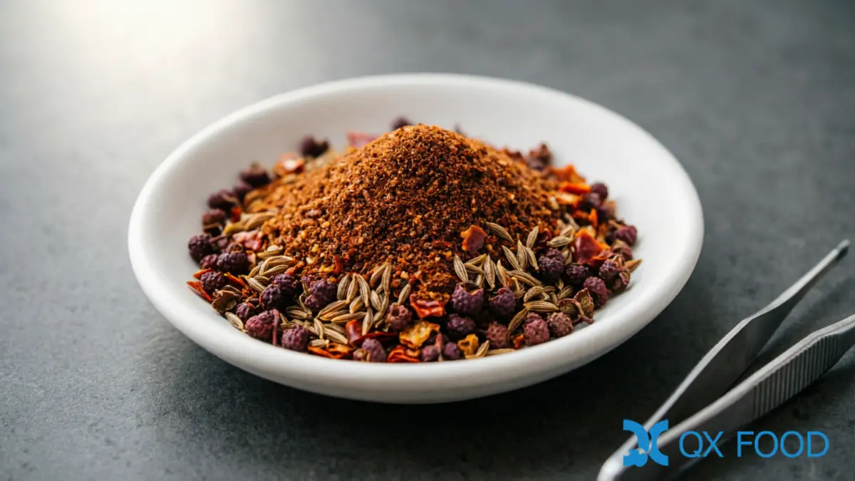 Sichuan Pepper Powder SPP-B02 -- Pure Prickly Ash, Natural Mala Numbing Spice for Food Manufacturing 4 Sichuan pepper powder SPP-B02 blended with chili and cumin