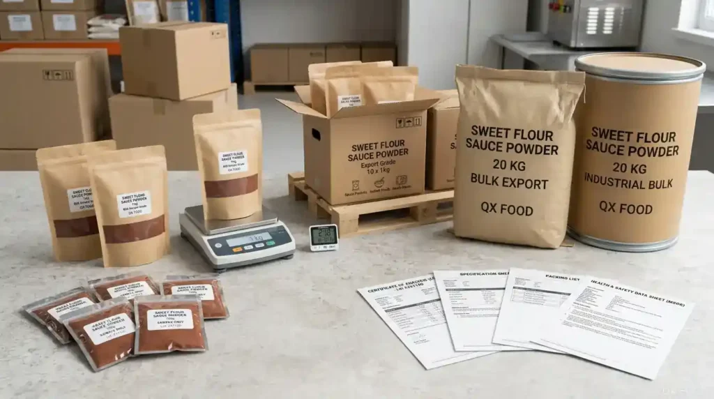 Sweet Flour Sauce Powder for Sauce Packets and Instant Food Seasoning SFFP-H12 6 Sweet flour sauce powder packaging sample bags cartons fiber drum COA and export documents for B2B buyers