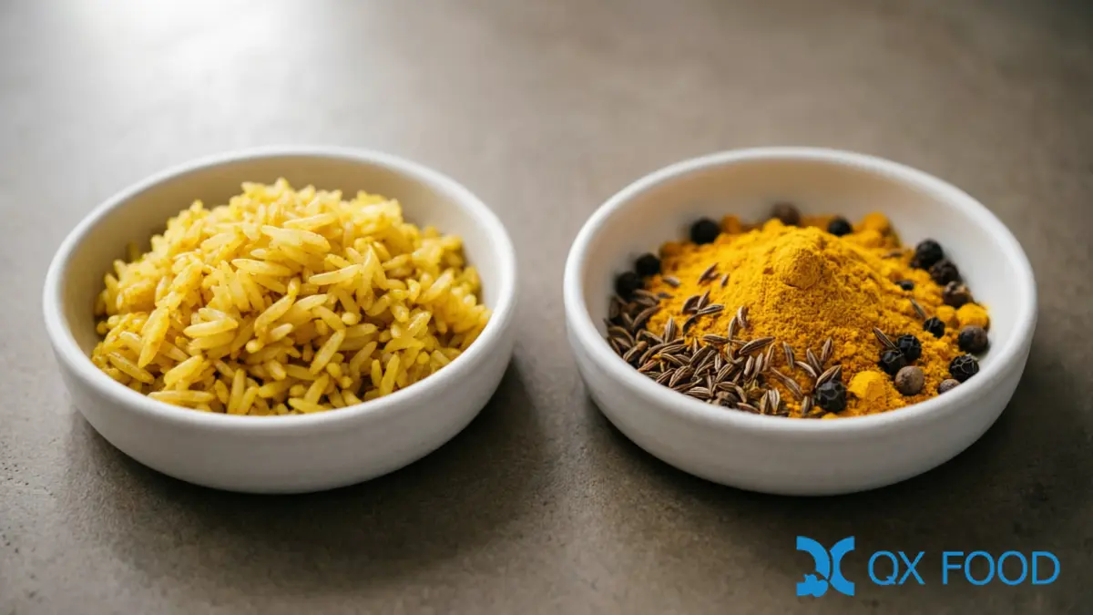 Turmeric rice and dry curry seasoning blend -- natural yellow coloring effect