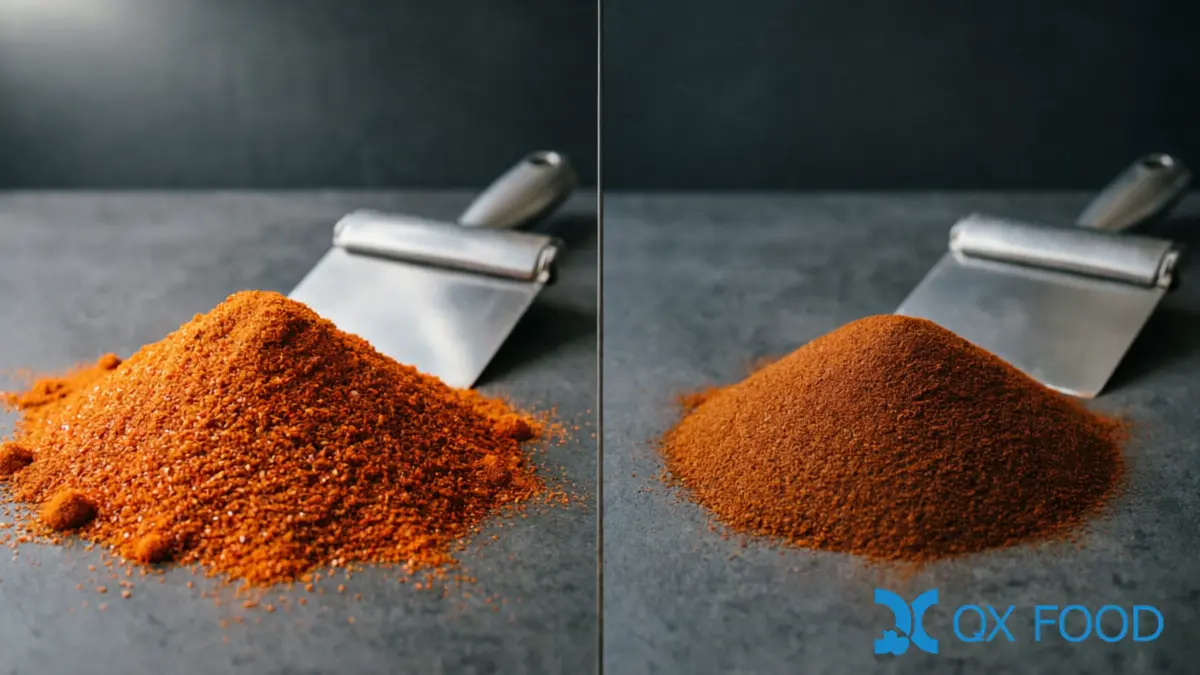 Paprika vs chili powder comparison showing orange-red paprika and darker chili powder textures