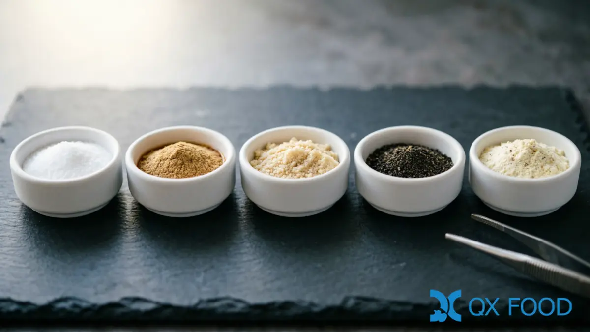Compound Seasoning Layering — Salt Platform, Glutamate, Nucleotides and Spice Layers