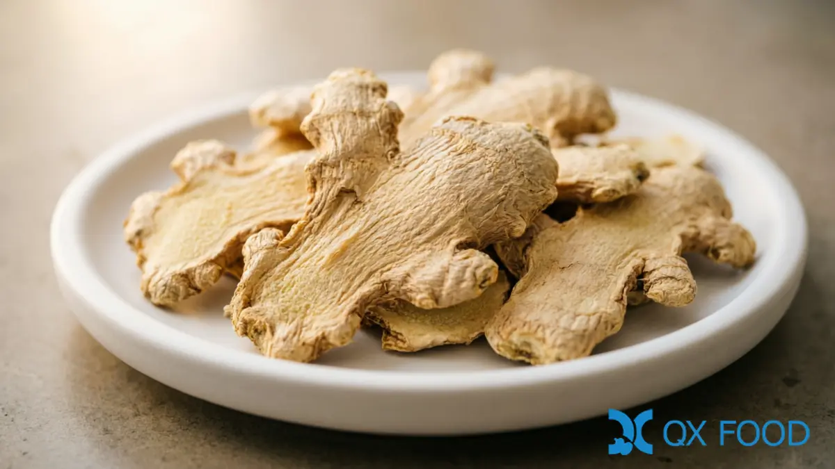 Dried Ginger Slices Texture Closeup ??DGR-27 Low Moisture Dehydrated Ginger