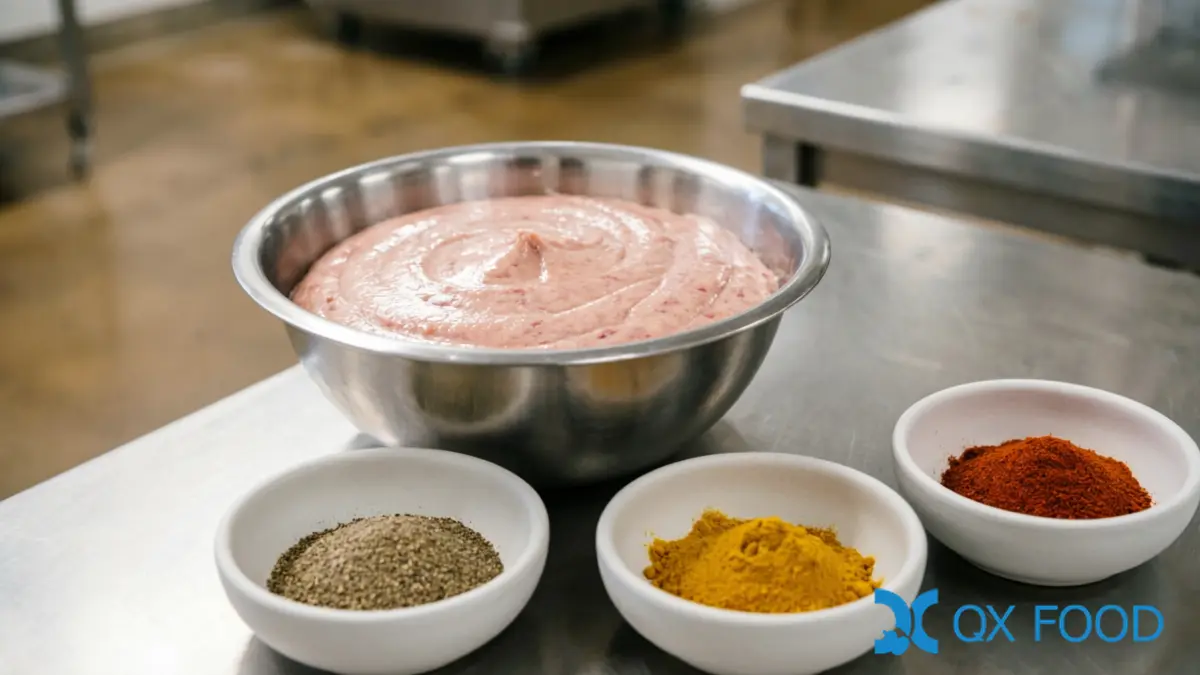 Seasoning Formulation by Application: Snack, Meat, Bakery & Beverage | QXFOOD 4 Meat Seasoning Formulation — Emulsion-Safe Spice Blends for Sausage Production