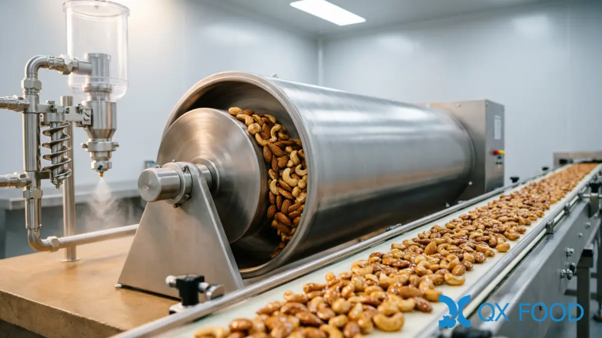 Seasoned Nut Coating Production Line — Tumble Drum and Fines Recovery System