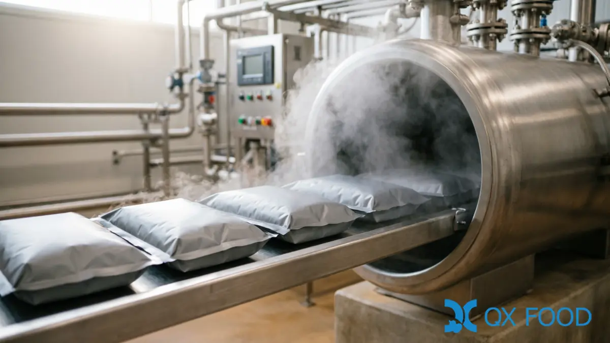Prepared Meal Sauce Pack Development: Formula to Batch | QXFOOD 4 Retort Sauce Pack Production — Thermal Processing Line in Food Factory