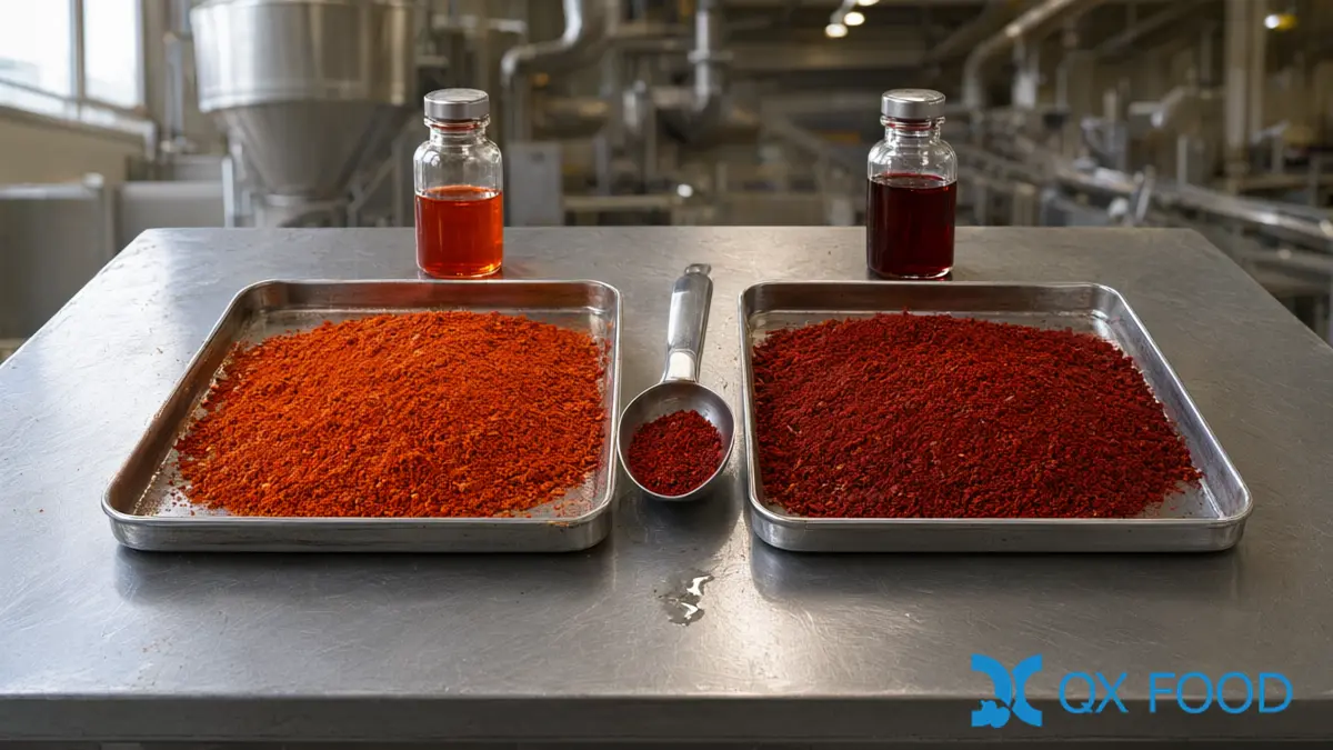 Capsaicin Content Specification: What to Write and How to Verify 5 Two trays of chili powder of slightly different shade prepared for crop-year comparison