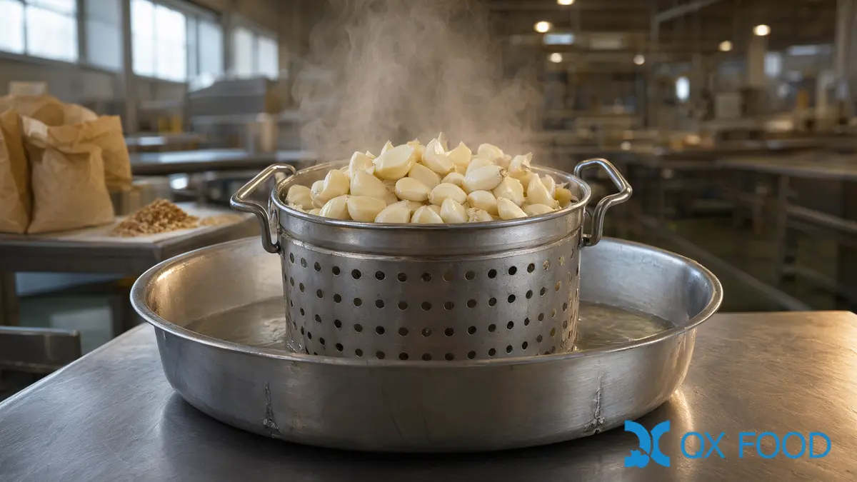 Why Garlic Powder Tastes Different After Processing 4 Garlic cloves in a perforated stainless basket over steaming water