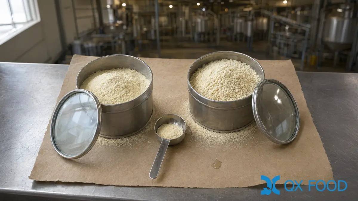 Garlic Powder Specification: How to Read Every Line Before You Buy 6 Two open sample tins of garlic powder side by side on a quality-control bench