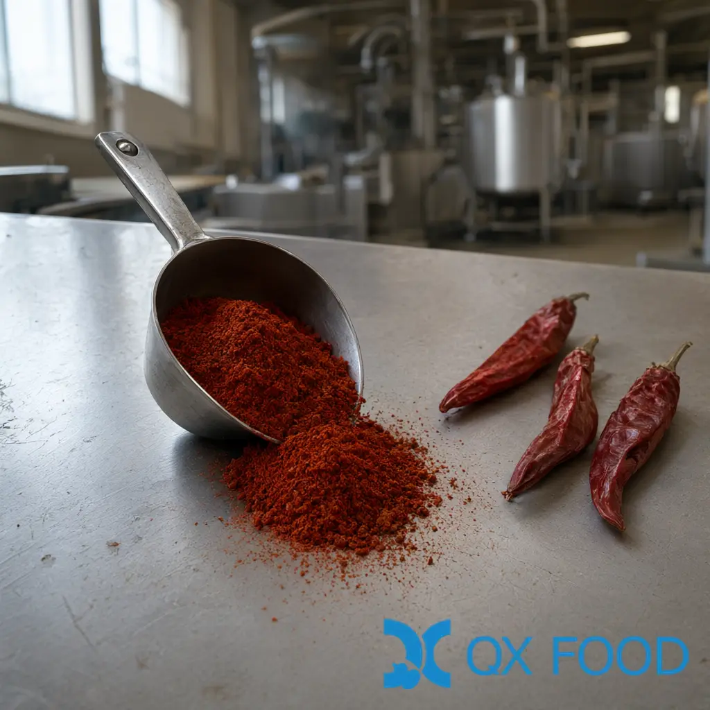 Spice Sterilization Methods for Chili Powder: Steam, Irradiation and EtO 2 A stainless steel scoop of red chili powder beside whole dried chilies on a quality-control bench
